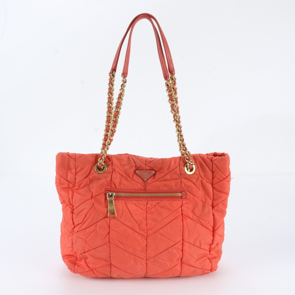 Prada Tessuto Nylon Leather Triangle Logo Chain Shoulder Bag Tote Handbag for...